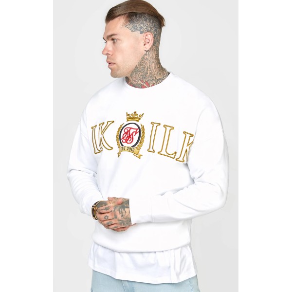 SikSilk White Crest Embroidery Sweatshirt